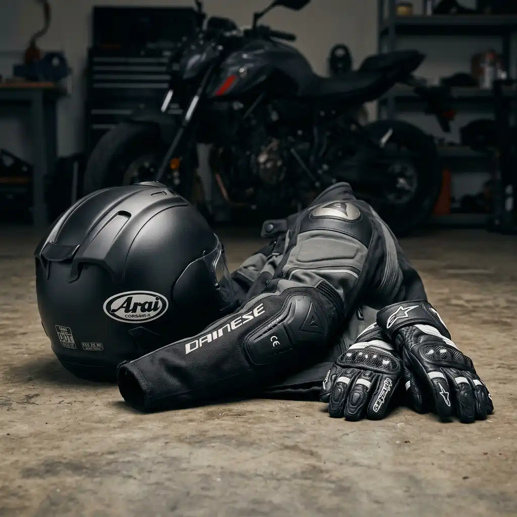 Motorcycle safety gear laid out