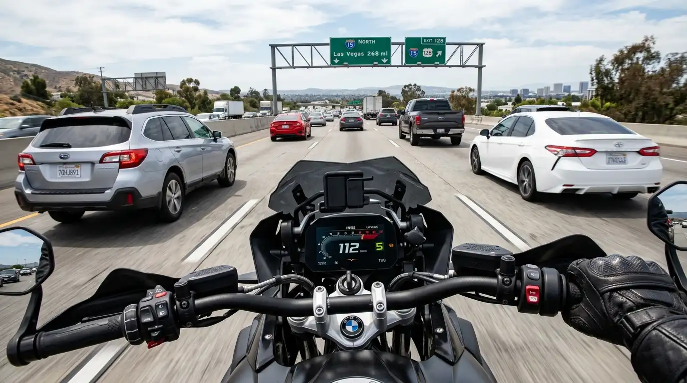 Riding motorcycle on highway